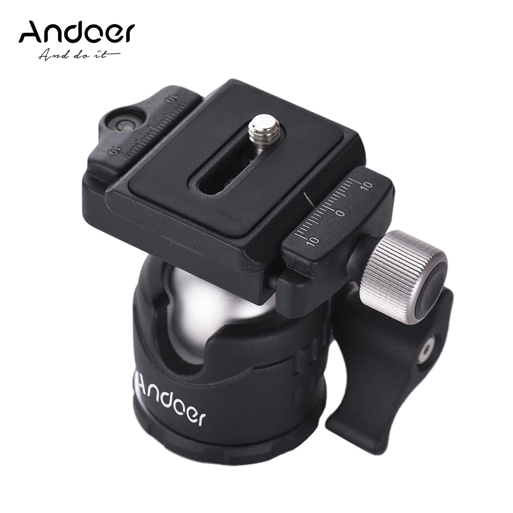 

Andoer Mini Tabletop Ball Head Video Tripod Ballhead Mount with Quick Release Plate and Bubble for Canon Nikon Sony DSLR Camera