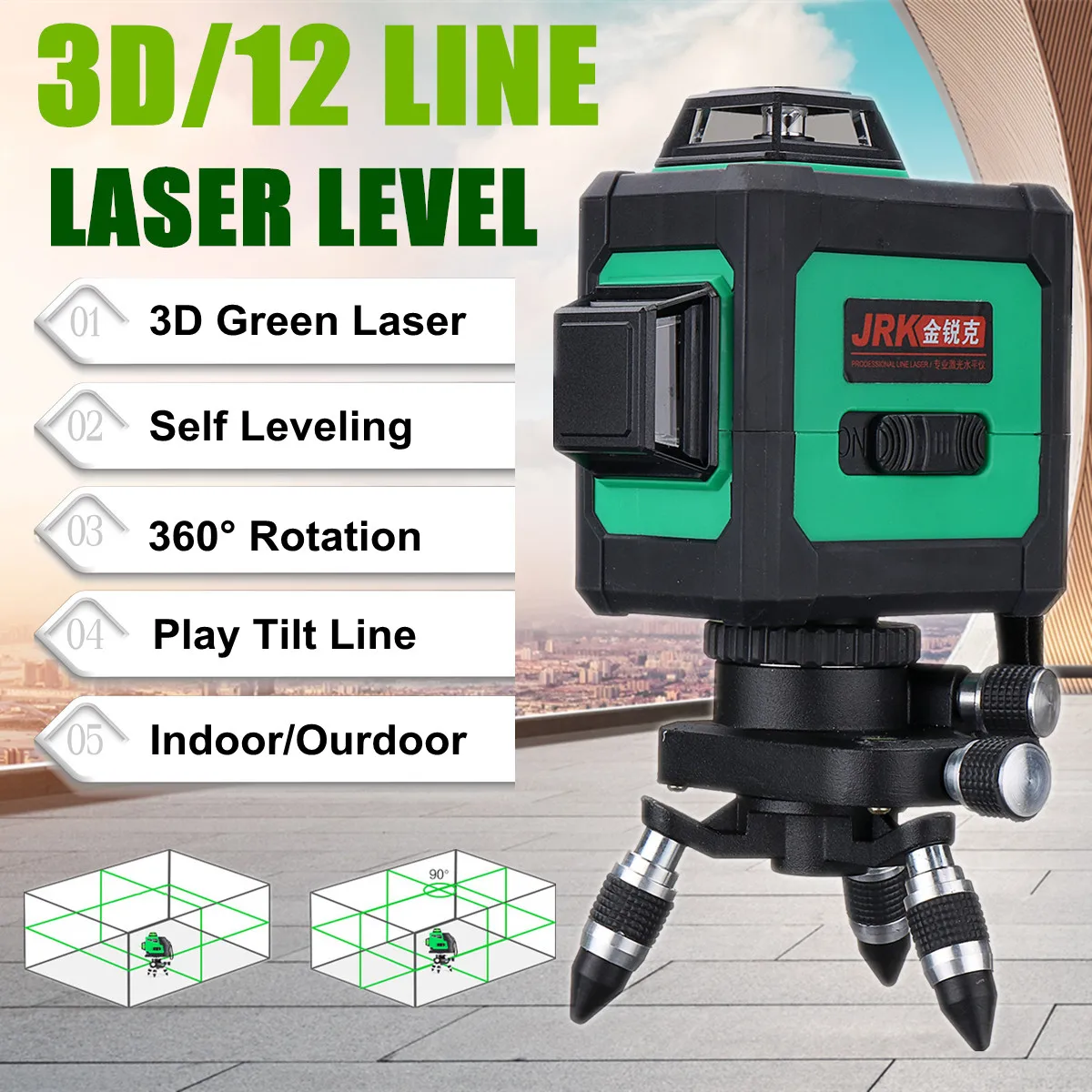 

3D Self Leveling 360 Rotary Cross Green Laser Level Measure 12 Lines 50 Times Wide Applications for Alignment Precise Mobility