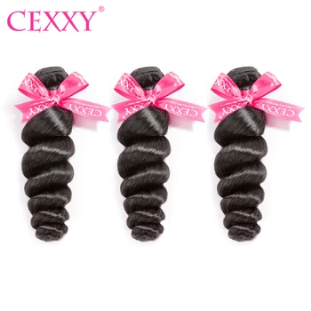 

CEXXY 3 Bundles Human Hair Bundles Malaysian Virgin Hair Loose Wave Unprocessed Hair Weave Machine Double Drawn Hair Extension
