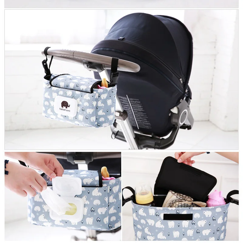 

Baby Stroller Organizer Bag Mummy Diaper Bag Baby Carriage Hanging Storage Bag Cartoon Folding Elephant Travel Nappy Bag