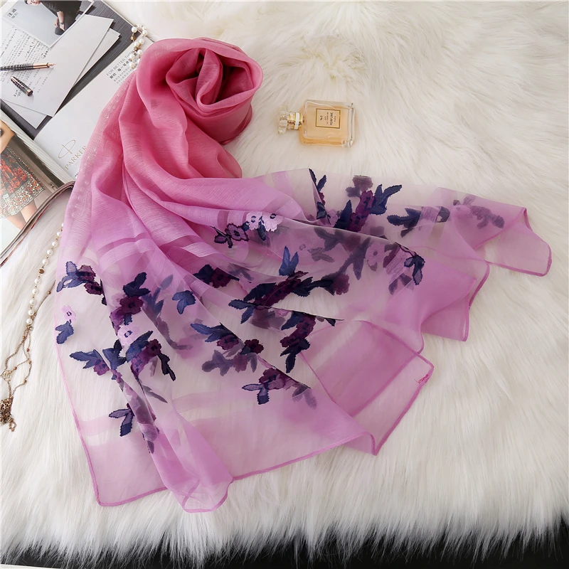 Шелковый шарф для женщин, модная шаль с цветами, шарф, градиентный цвет, Пашмина, элегантные женские зимние шарфы, хиджаб бандана