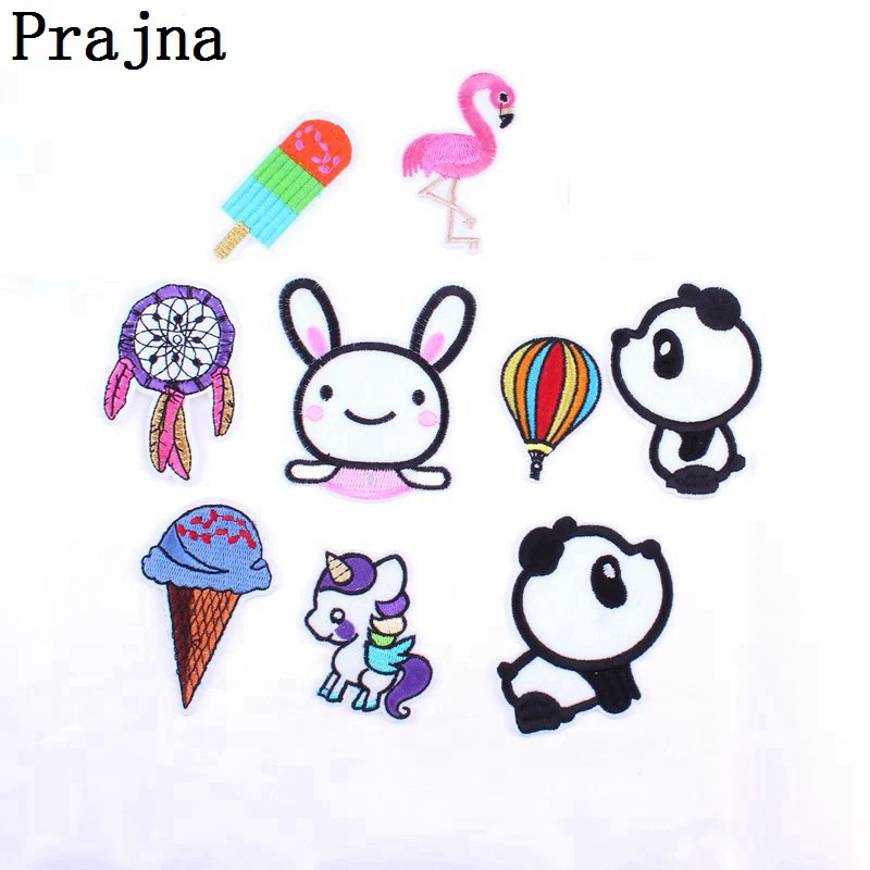 

Prajna Anime Unicorn Flamingo Bird Patch Rabbit Cheap Embroidered Iron On Cartoon Patches For Clothes Stickers Kid Panda Patch