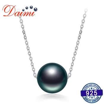 

DAIMI On Sale 10-11mm Black Tahitian Pearl Necklace 925 Silver Chain Necklace Single Pearl Pendant Necklace Fine Jewelry