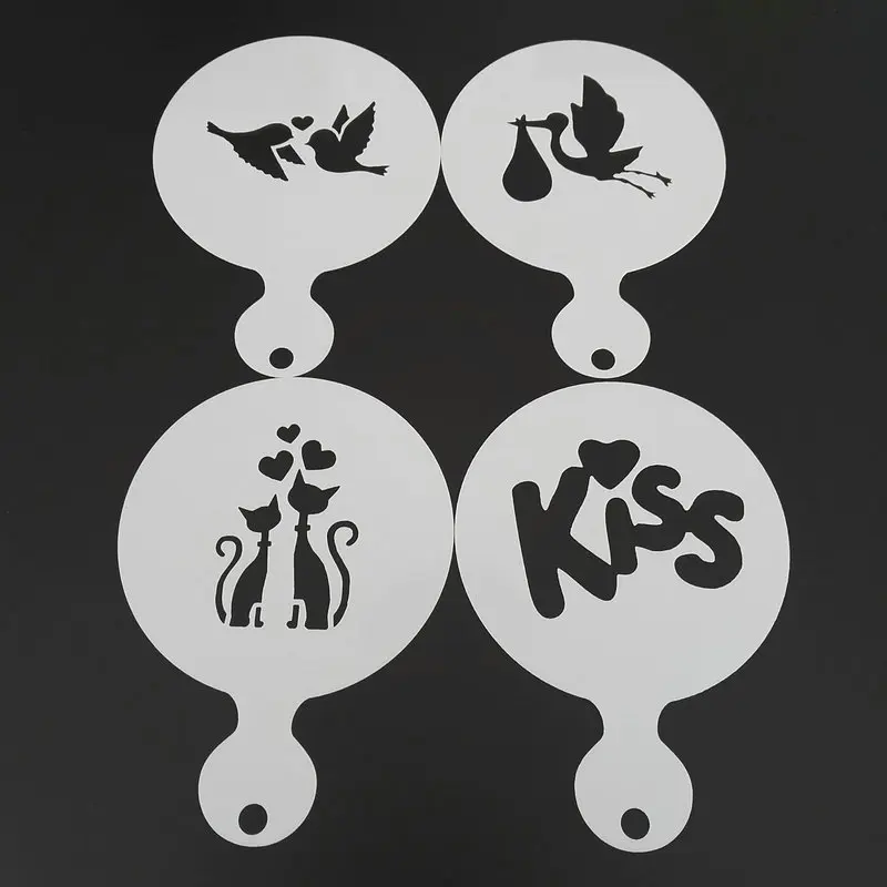 

4pcs Cartoon Animal Coffee Stencil Set Wedding Cappuccino Milk Latte Art Cake Mold Plastic Cookie Tools Barista Accessories