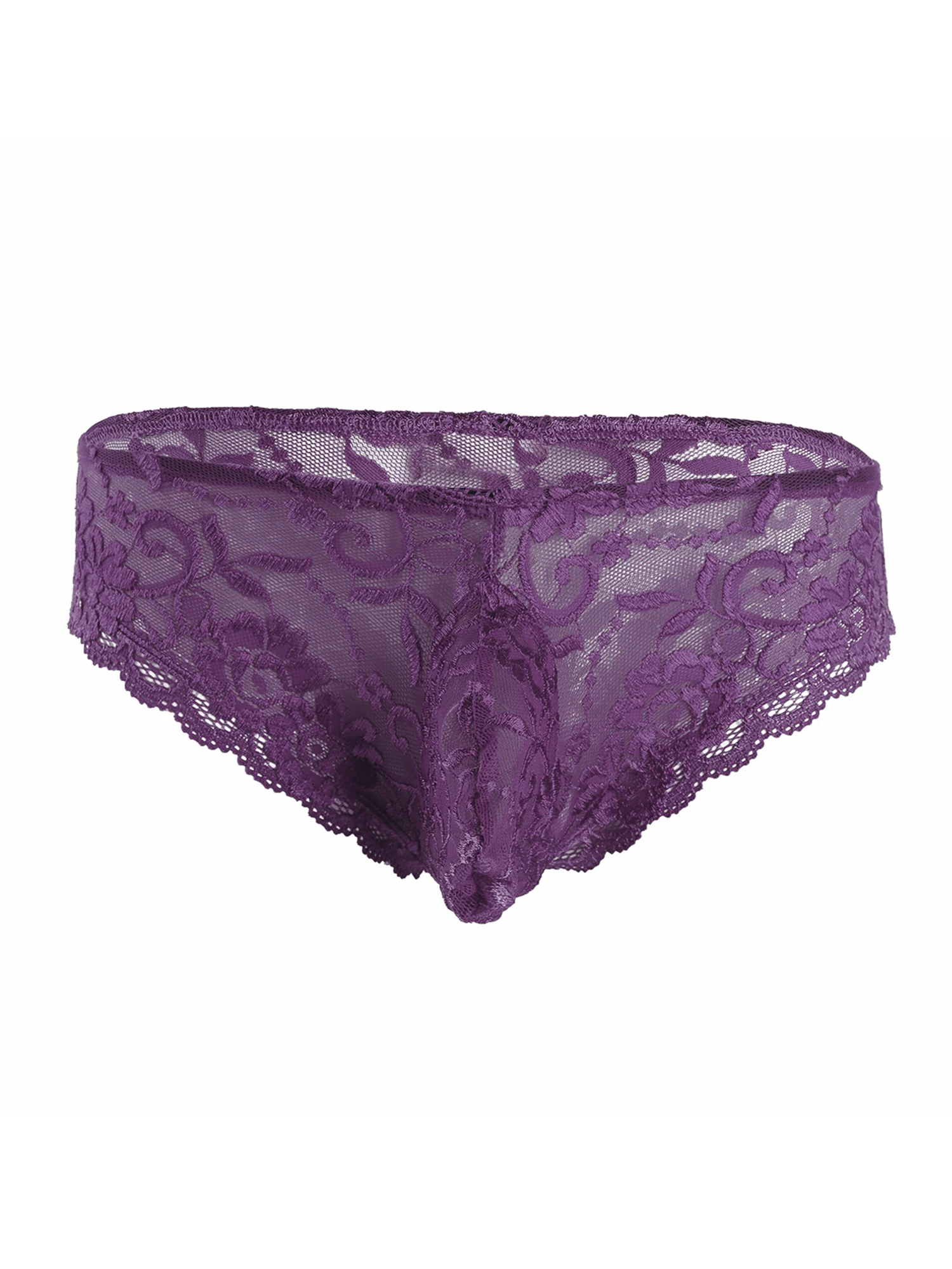 Сексуальное Мужское эротическое нижнее белье, нижнее белье с цветочным кружевом, с мешочком, мужские трусики, полупрозрачные сетчатые трусы-бикини с низкой посадкой, трусы - Цвет: Purple