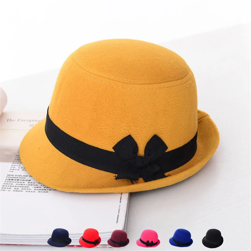 

Fashion Vintage Formal Chapeu Hats For Women Fedora Bowknot Cute Wool Felt Cloche Feminino Autumn Winter Dome Cap Bucket Cap