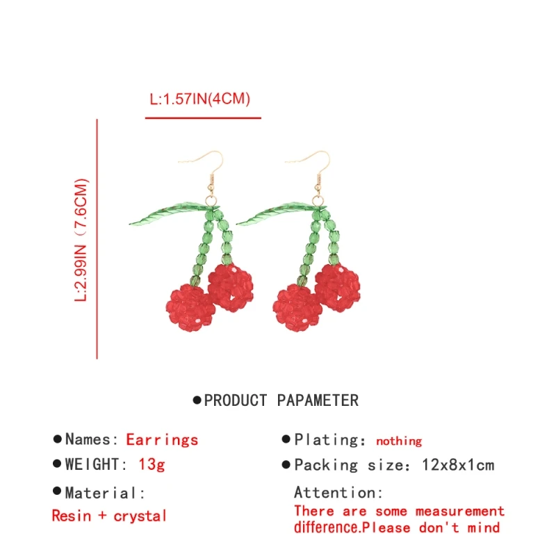 Lalynnlys Cute Cherry Watermelon Pineapple Drop Earrings New Fashion Rhinestone Fruit Dangle Earrings Ear Accessories Hot E60491