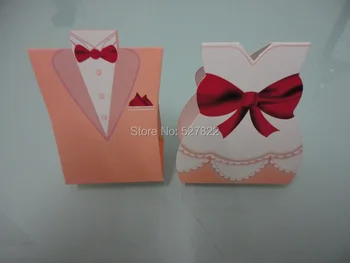 

Wholesale Hot Sale 100pcs Pink Tuxedo Dress Wedding Party Favors Candy Boxes Gifts Bride Groom Free Shipping