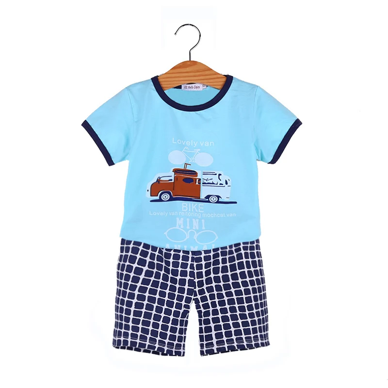 

Summer Children's Short Pajamas Set Home Pajamas Boys Short Pajamas Short Tops and Pants Plaid Letters Children's Pajamas Set
