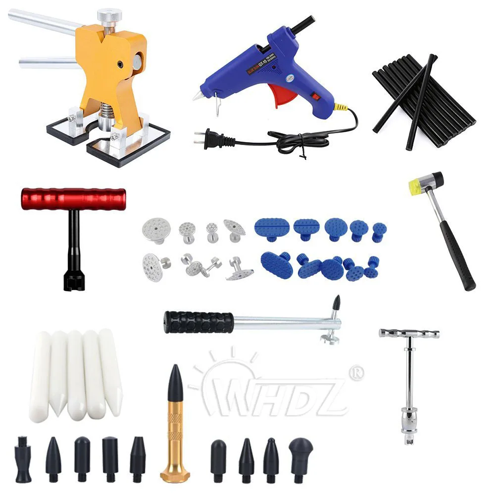  WHDZ Auto Body Dent Removal Pdr Rod Tool Kit -PDR Slide Hammer Gule Gun Dent Hammer Tap Down Handle