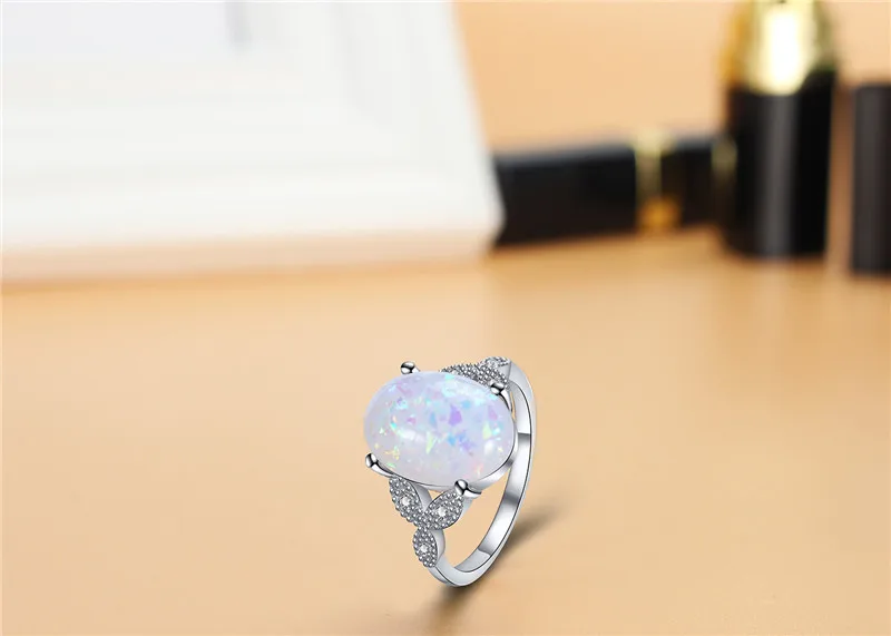 Elegant Large Oval Shaped White Fire Opal Ring For Women Wedding Silver Color AAA Zircon Rings Band Bijoux Femme Anillos dm135 (13)
