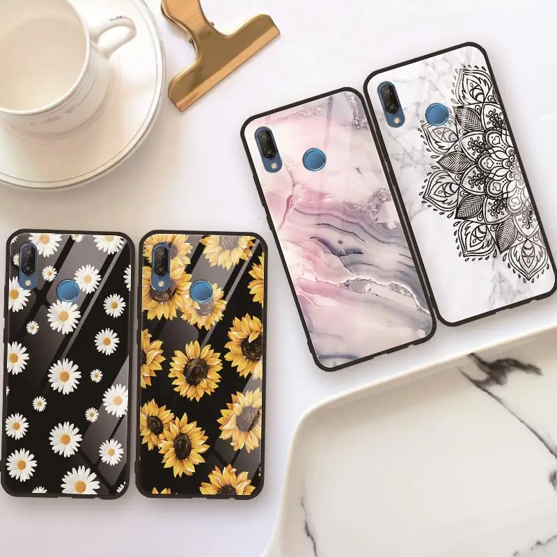 Чехол из закаленного стекла с цветком для Huawei P30 P20 Mate 20 10 Pro Lite P Smart P10 P9 Plus Nova 3 4 3i Honor
