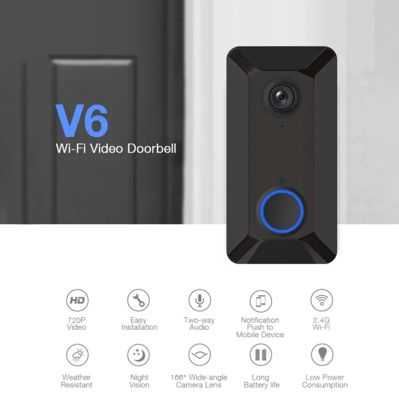 Домашний Wi-Fi видео-дверной звонок 720P 2-полосная акустическая связь с пассивный инфракрасный детектор движения мобильного телефона