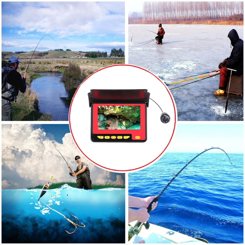 Underwater Fish Camera ICE Fishing Fish Finder 1000TVL 4.3" Monitor VIdeo Recording Camera DVR 8 infrared LED Sunvisor Fishfind