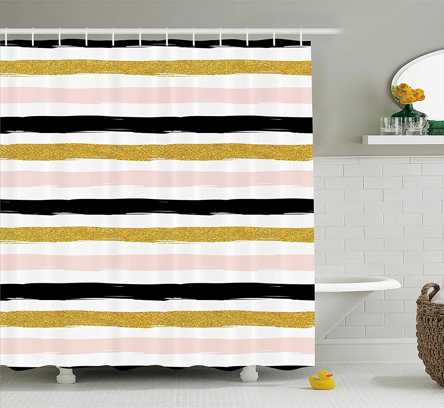 Abstract Shower Curtain Horizontal Striped Paintbrush Background