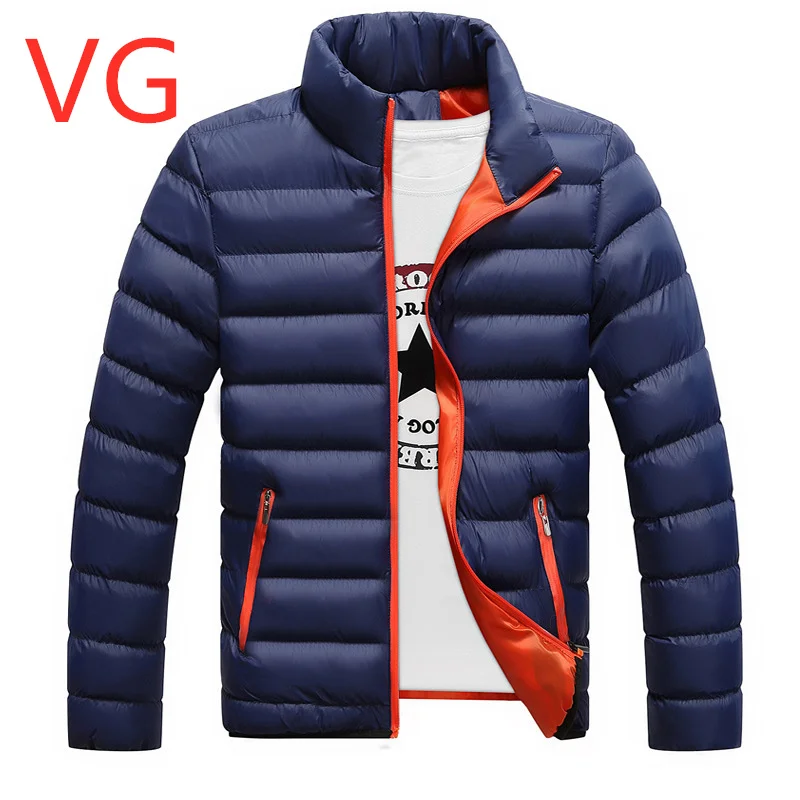 VG для мужчин с принтом фирменный логотип зимние теплые пуховики для отдыха мужские с капюшоном Большие размеры мужской тонкий пуховик Harajuku верхняя одежда - Цвет: Dark Blue