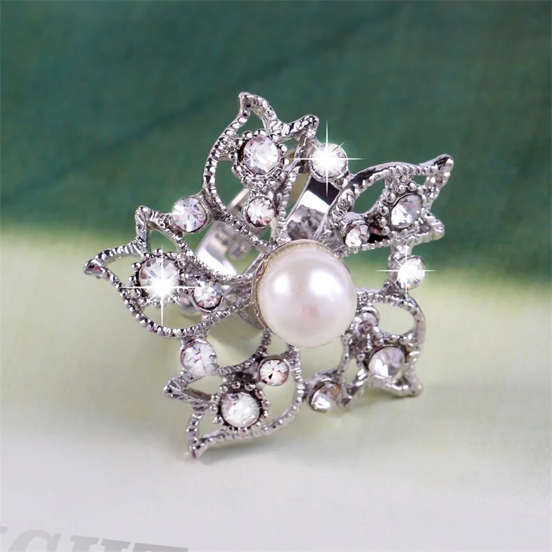 Модная дама яркий камень кольца круглый белый имитация перл ювелирные изделия