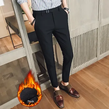 

Social Pants Winter Office Trousers for Men Formal Pants Dress Grey Slim Fit Thick Perfume Masculino Pantalones de vestir 2019