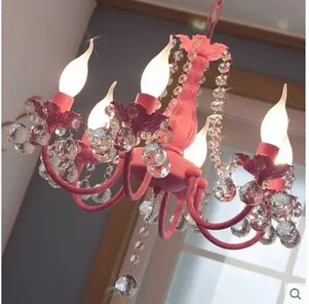 

Children's room bedroom led chandelier Korean style living room dining room boy girl princess room pink crystal Mediterranean ga