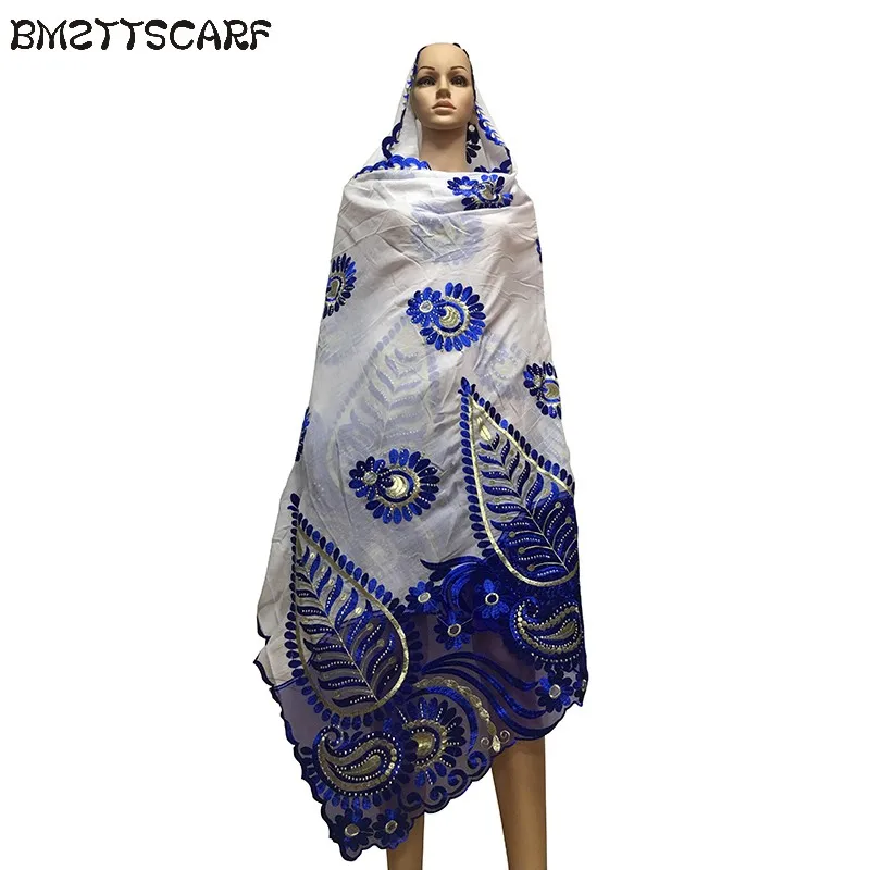 New african scarfs muslim women big embroidery cotton scarf cotton match net embroidery scarf with stones BM602