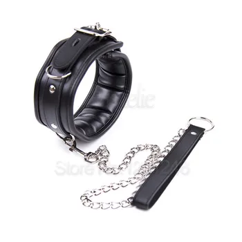 BDSM Leather Dog Collar Slave Bondage Belt With Chains Can Lockable, Fetish Erotic Sex Products Adult Toys For Woman Men Couples 1