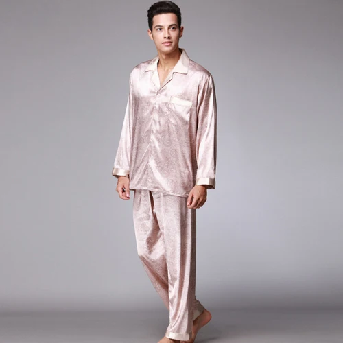 SSH006, Мужская атласная Шелковая пижама, серый, верблюжий, полная длина, ночное белье, халат, одежда для отдыха, пижама, домашняя одежда, мужской пижамный комплект - Цвет: totem Camel