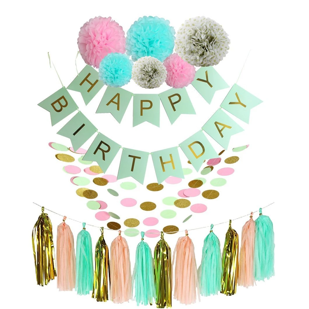 Ensemble De Decoration D Anniversaire Multicolore Banniere Variete De Pompons En Tissu Avec Pompon En Tissu Ideal Pour La Decoration De Fete A Theme Aliexpress