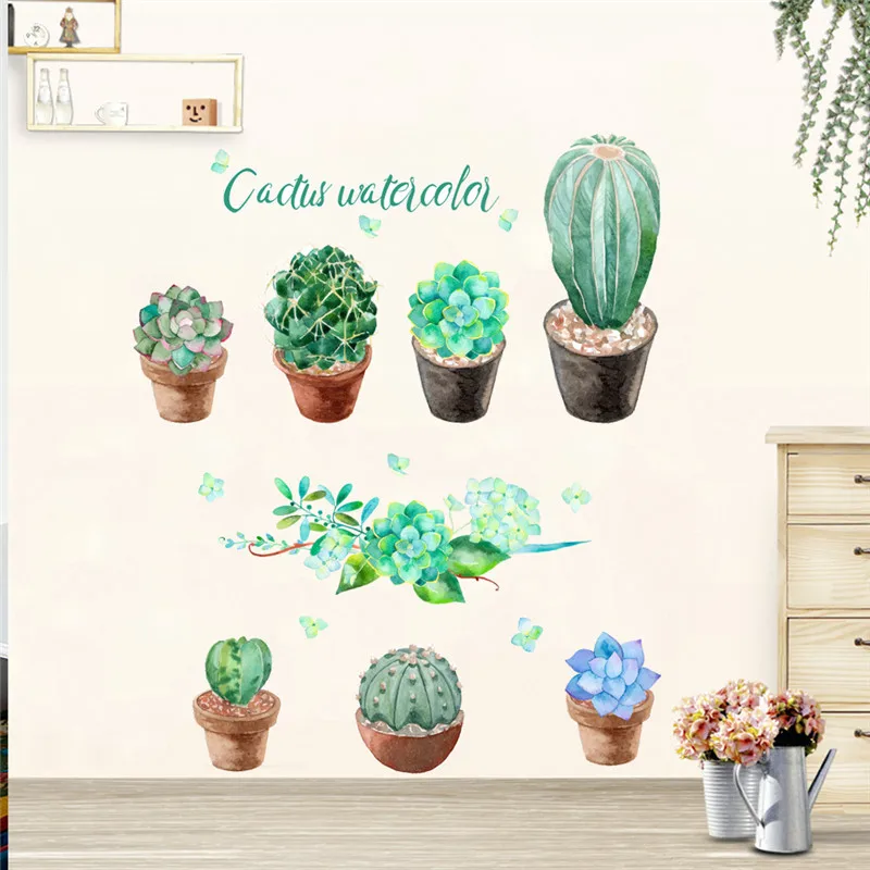 

& Green Plant Potted Flower Wall Stickers Bedroom Kitchen Window Home Decor Living Room Accessories Wall DIY Mural PVC Poster