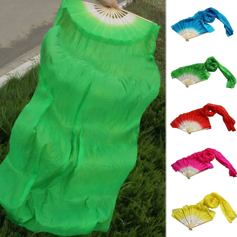 

1.8m Hand Made Colorful Belly Dancing Bamboo Long Silk Fans Veils Dance Fan TY66