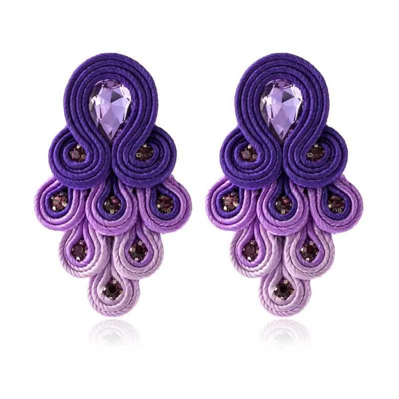 KPacTa, модные сутажные длинные серьги ручной работы, этнические ювелирные изделия для женщин, украшение из кристаллов, хвосты павлина, серьги в форме капель Oorbellen - Окраска металла: purple