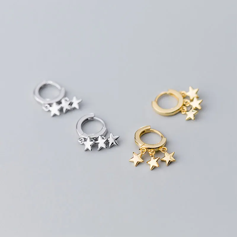 Модные женские серьги-кольца Huggie с кисточками в виде звезд и 925 пробы, серебряные серьги, кольца для ушей, круглые обручи, подвески, ювелирные изделия для ушей