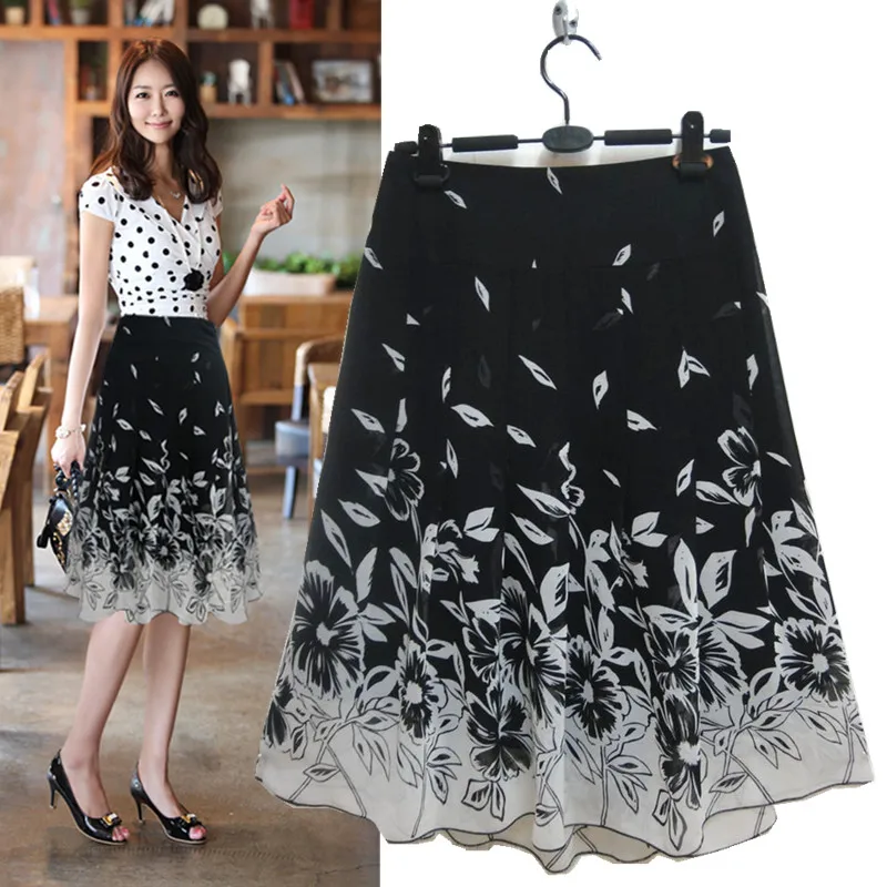 freeshp 2013 new arrival summer middle age women skirt chiffon a line skirts plus size