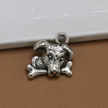 

100pcs Exquisite Dog licking bone charm pendants 16*13mm Antique silver Children's gift craft Jewelry earring bracelet necklace