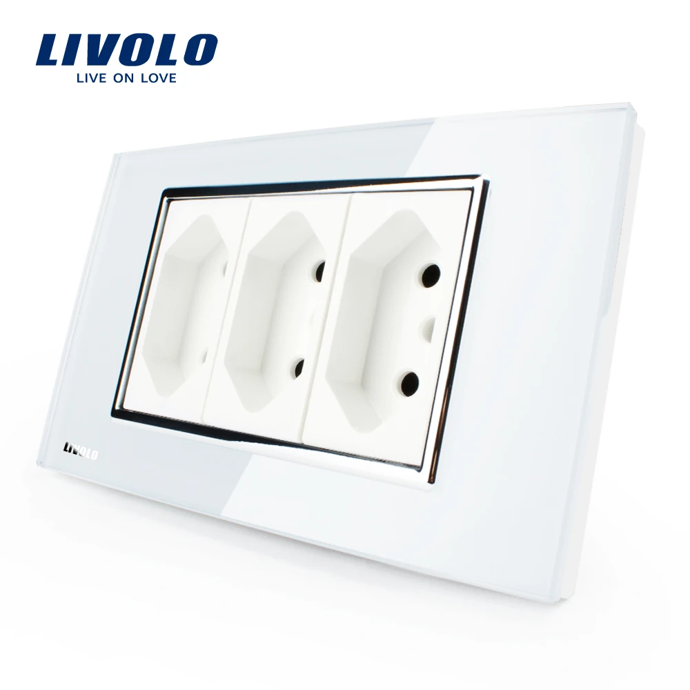 

Livolo 3 Pins Socket,118mm*72mm,10A, 250V, White/Black Wall Powerpoints Without Plug,Brazilian/Italian Standard