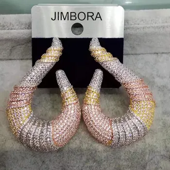 

JIMBORA 55mm Luxury Question Mark Big Nigerian Studs Earring For Women Wedding Cubic Zircon Crystal Dubai Indian Bridal Earring