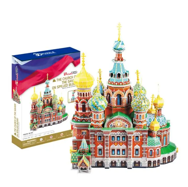 

Educational 1pc CubicFun Russia The church of savior on spilled blood 3D paper DIY jigsaw puzzle model building kits gift toy