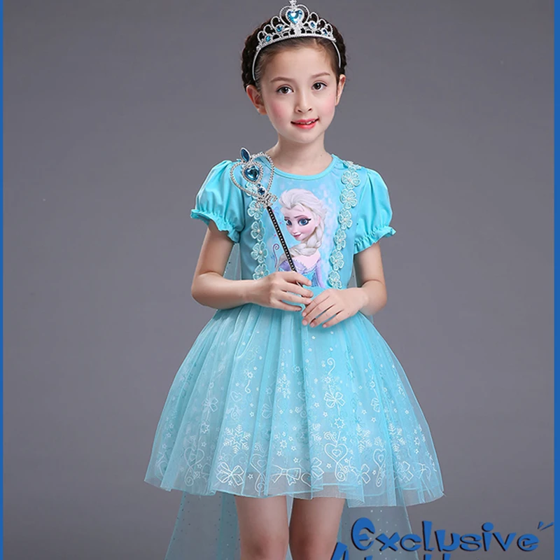 Disney Frozen Girl Dress Spring Summer Super Western Air Love Queen Princess Dress Summer Child Aisha Dress