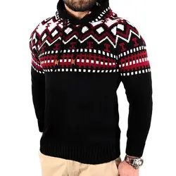 2018 модный контрастная прошивка свитер мужской модный тонкий вязаный свитер круглый вырез с капюшоном зимний свитер с капюшоном