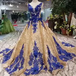 Королевское мерцающее синее платье с принтом, великолепное свадебное платье с глубоким v-образным вырезом и открытой спиной, Vestido De Noiva