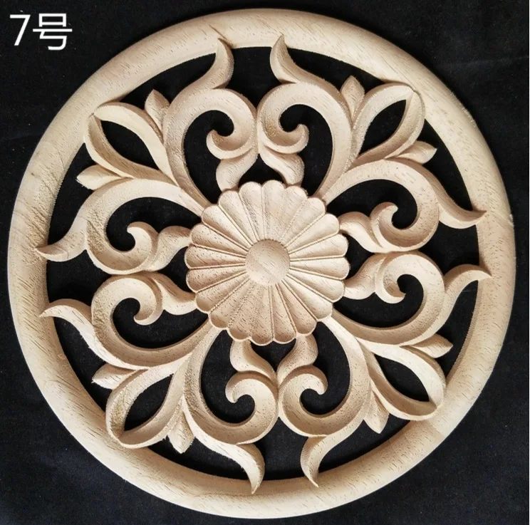 

2Pieces/Lot Diameter:150mm Thickness:8-10mm Wood carved Circular Decals Applique Home Furniture Decorative