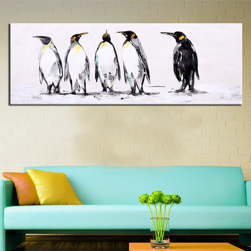 Расписанную Аннотация мультфильм масляной Картины на холсте большой Веселые Пингвины Фотографии Современный домашний декор животного