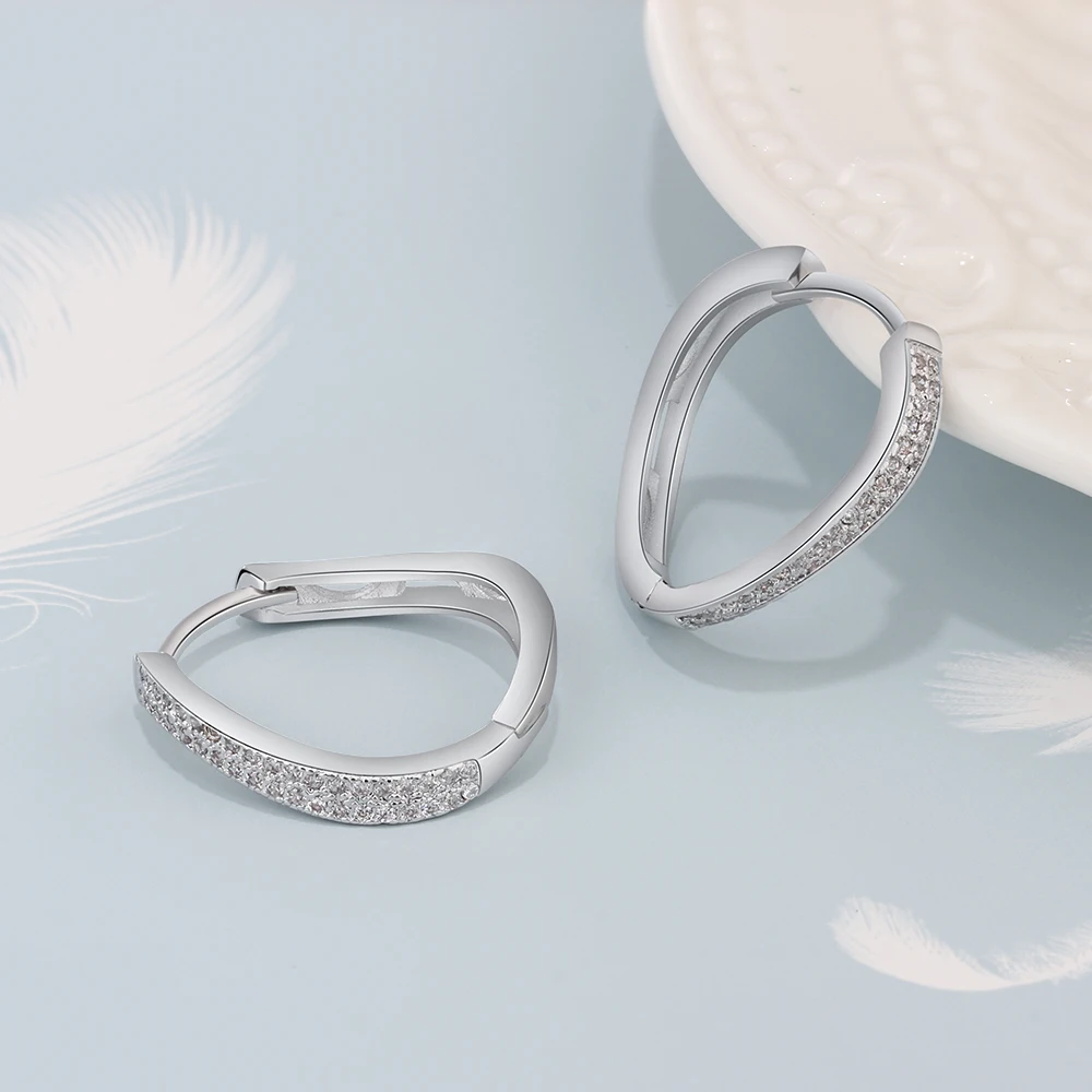 Серьги кольца женские изогнутые серебряного цвета с цирконом|hoop earrings|earrings