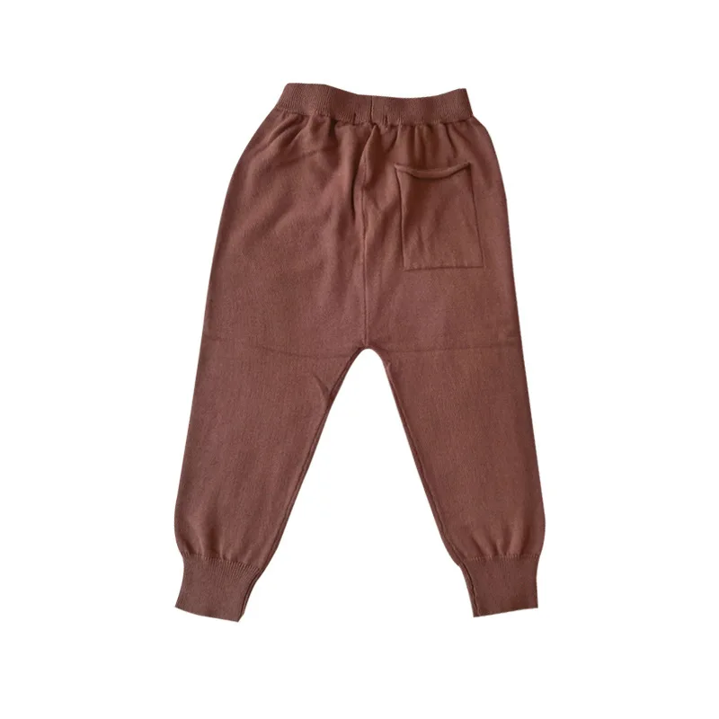 Трикотажные штаны для маленьких мальчиков и девочек Детские осенне-зимние брюки из хлопка одежда для малышей с эластичной резинкой на поясе и на штанах