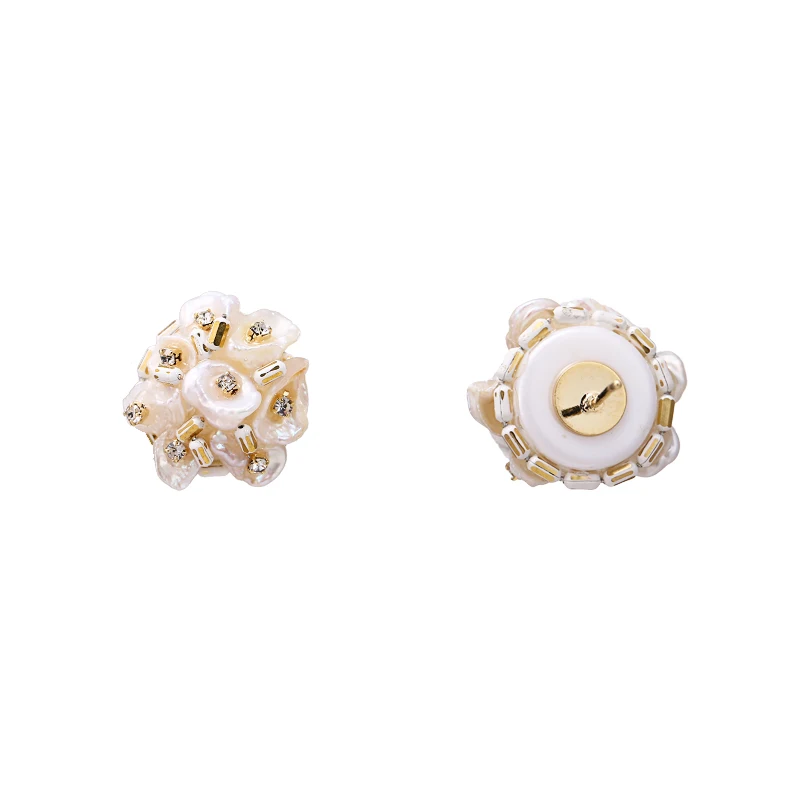 Yhpup Beautiful Trendy Korean Elegant Natural Pearls Stud Earrings Exquisite Flower Baroque Brincos for Bride Wedding Party Gift