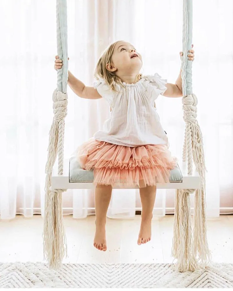 

INS Children's Swing Hanging Chair Children's Room Decoration Swing Solid Wood Board Sponge Pad Cotton Rope Swing
