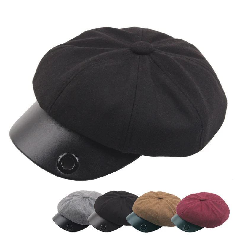 

Women Winter Hat Octagonal Hats For Women Men Fashion Vintage Autumn Leather Wool Newsboy Caps Retro Man Accessories