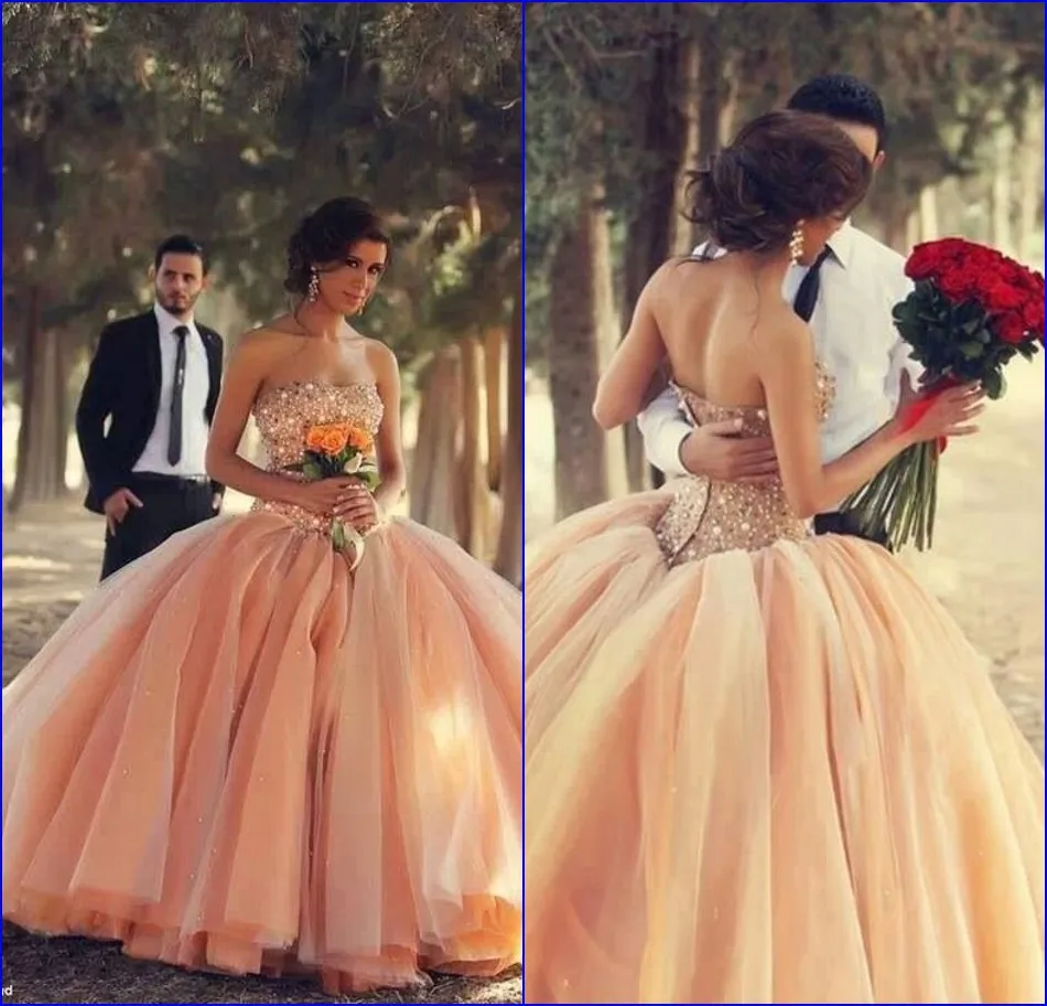 Vestido де noiva 2015 милая шеи паффи мягкого фатина бальное платье роскошные горный
