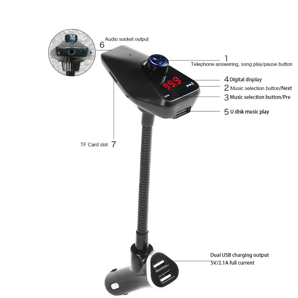 weishan New Bluetooth Kit Car FM Transmitter With USB Charger Car MP3 Player Support USB SD TF Card Wireless Handsfree