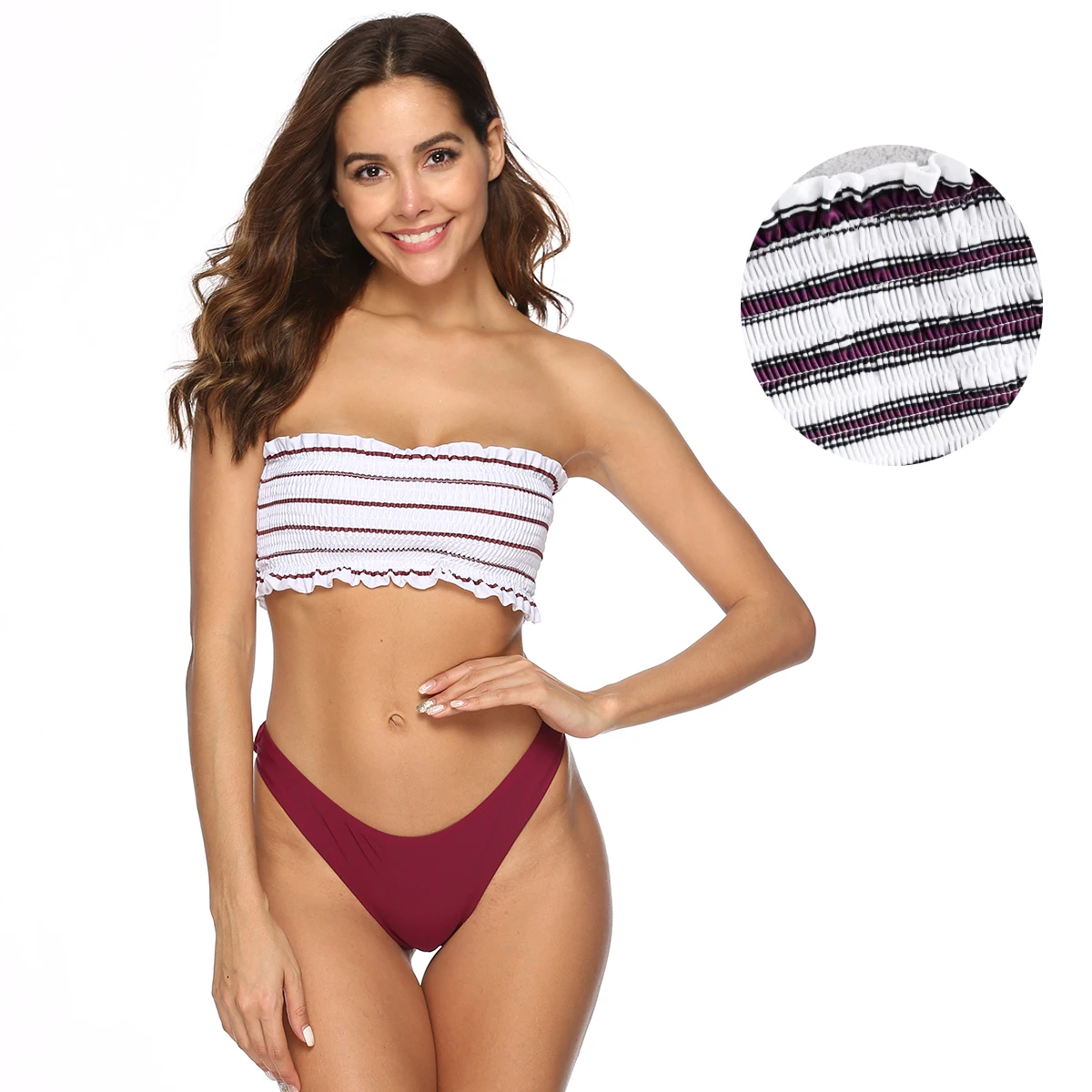 

Twist Bandeau Bikini Set Bathing Suit Swimsuit Strapless High Leg Thong Bikini Push Up Bikini Women Swimwear