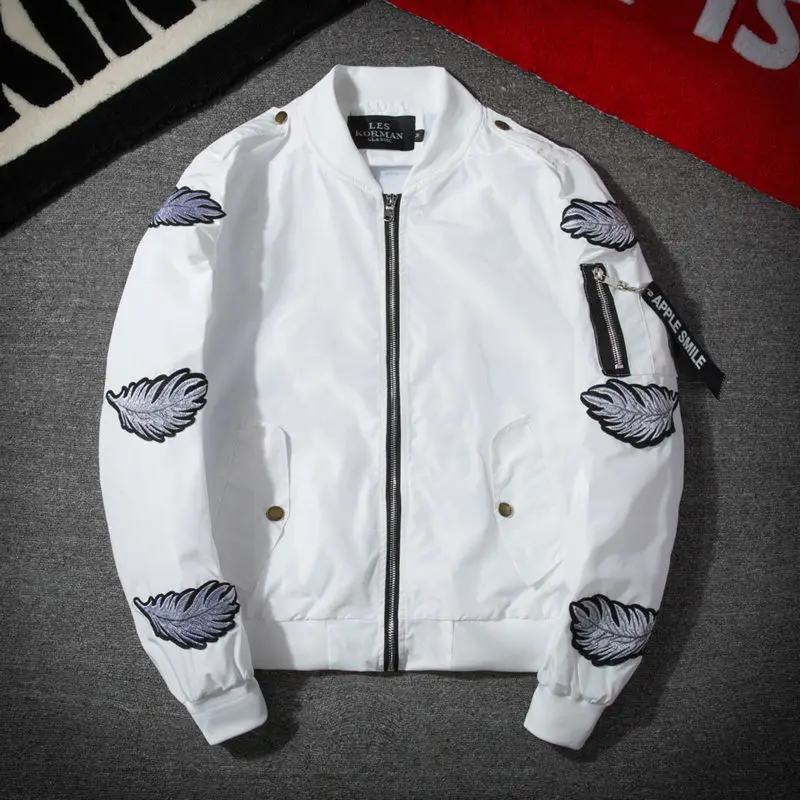 New Spring Jacket Men High quality mens coat Fashion Short Aviator Jacket Printed feathers Couples clothes jacket Plus SizeM-3XL